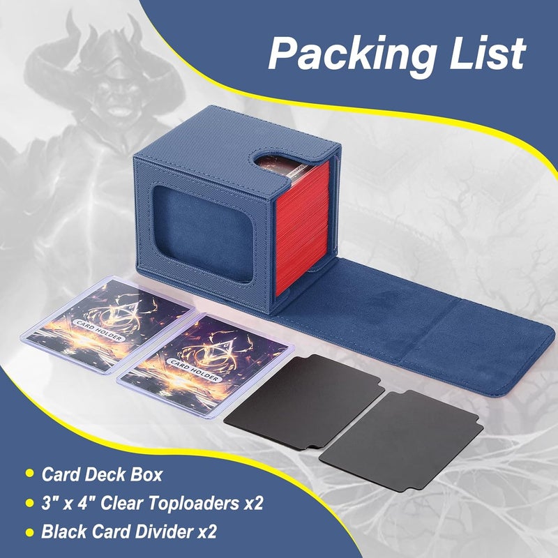 Stepane MTG Deck Box, Double Display Window MTG, Commander Deck Box Fits 120+ Single Sleeved Cards, PU Leather Magnetic Closure Card Box with 2 Dividers&2 Toploaders for TCG, CCG, Blue - Image 4